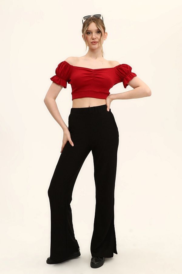 KİM Kİ O Women's Claret Red Sleeve Shoulder And Front