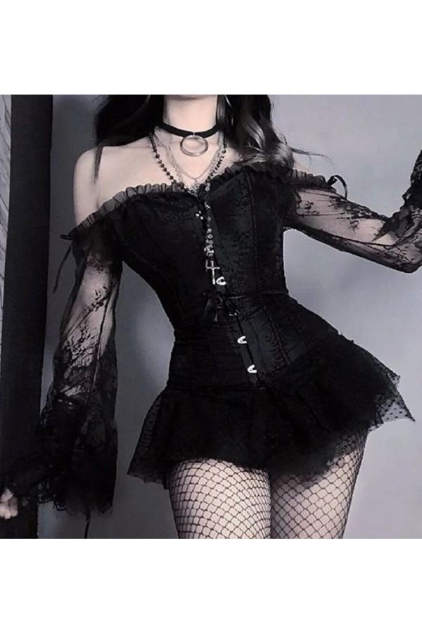 ima lace up corset top - Coated Black