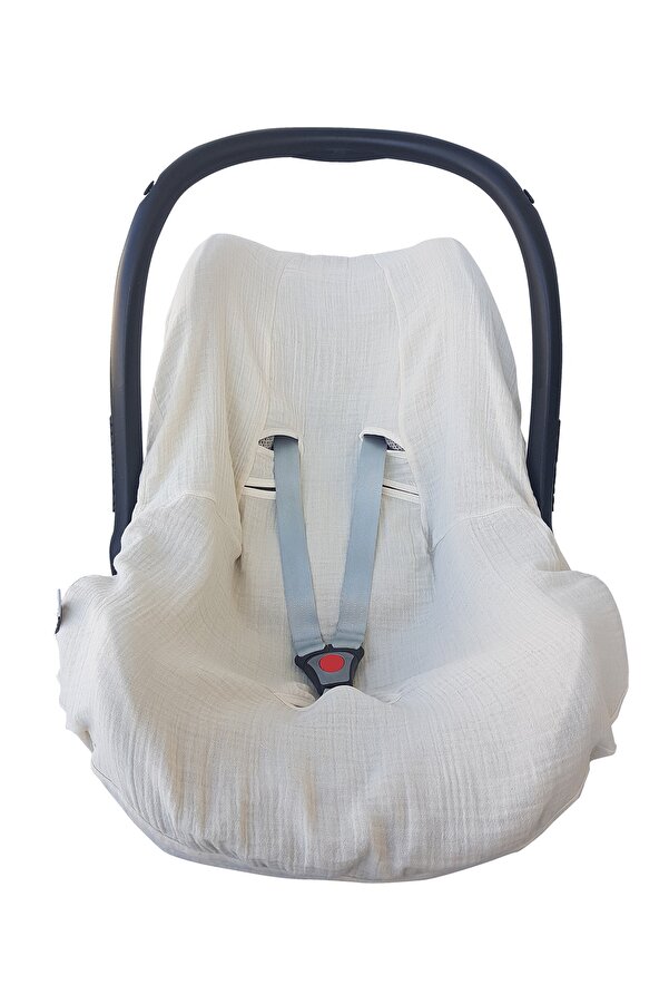 RUKİYE YAVUZ Pamuk Pazen Ana Kucağı Puset Kılıfı %100 Doğal Pamuk Terletmez Özel Dokulu Krem Renk