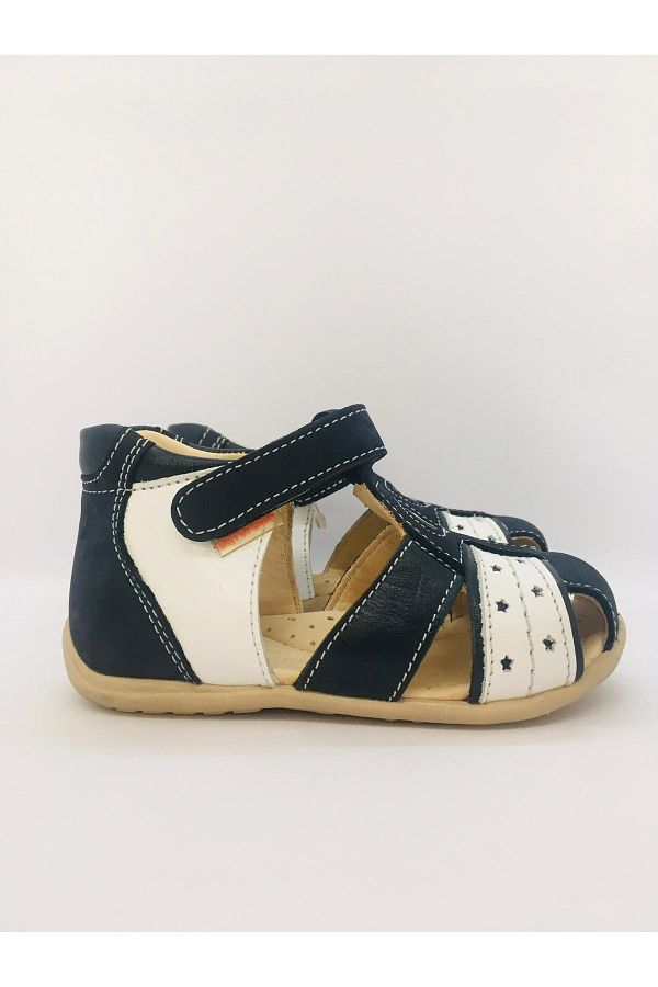 Ortopedia-Orthopedic Leather Kids Sandals 605 - Navy Blue White 1