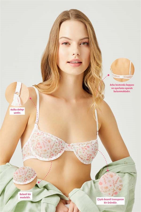 Cottonhill Cream Floral Patterned Adjustable Elastic Women s Bralette Bra Trendyol