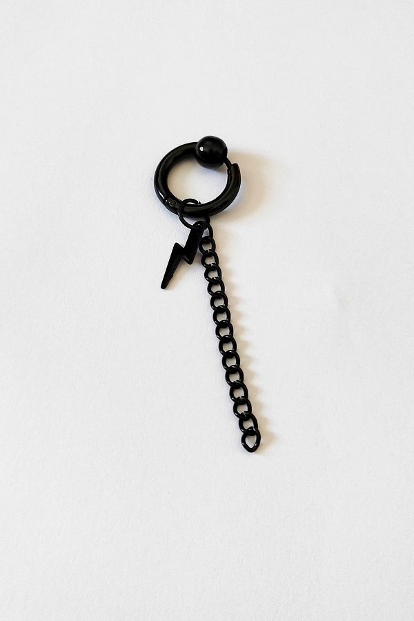 TREND COLLECTİON-Black Lightning Shaped Dangle Unisex Steel Earrings 1