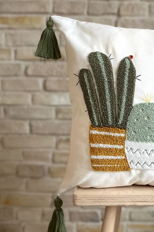 Embroidered cactus pillow outlet