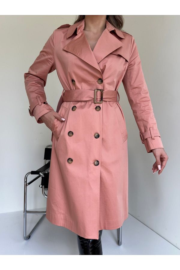 MOCCHI Women s Trench Coat Salmon Color Trendyol
