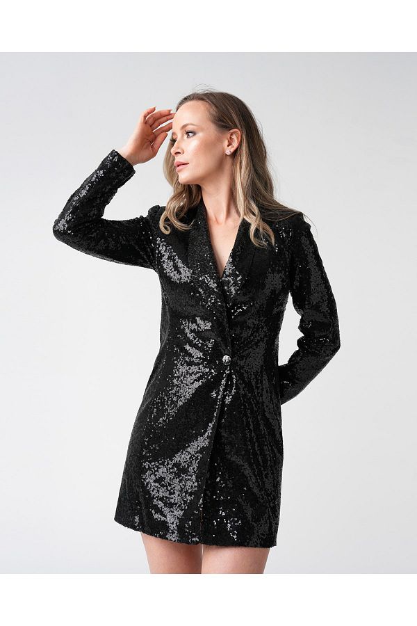 Black sequin blazer dress top