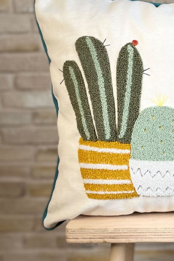 SWITA Home Design Punch Embroidered Piping Cactus Pattern Linen Throw Pillow Cover Trendyol