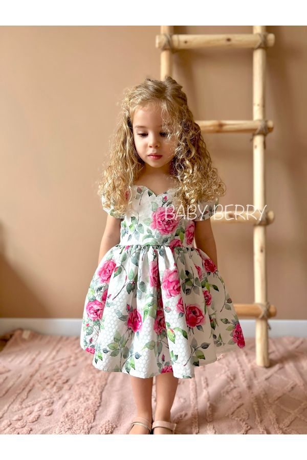 Baby Girl Short-sleeve Floral & Bird & Polka dots Print Romper