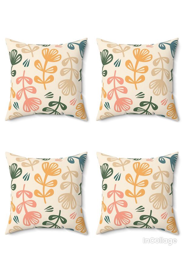 FUS BLUE-Modern Floral Patterned Decorative Set of 4 Throw Pillows and Pillowcases 1