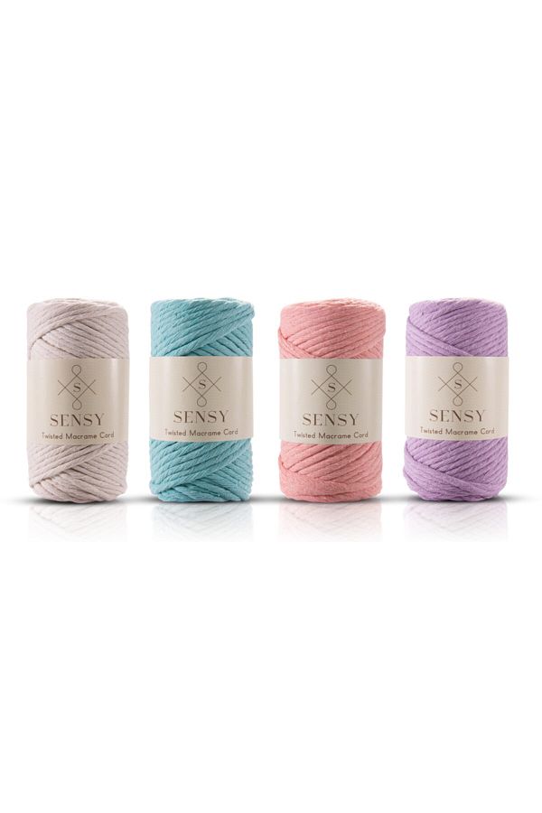 SENSY-Premium Taranan Macrame Makrame Hobby String Σετ 4 τεμαχίων εκρού - μέντα - σολομός - λιλά 1