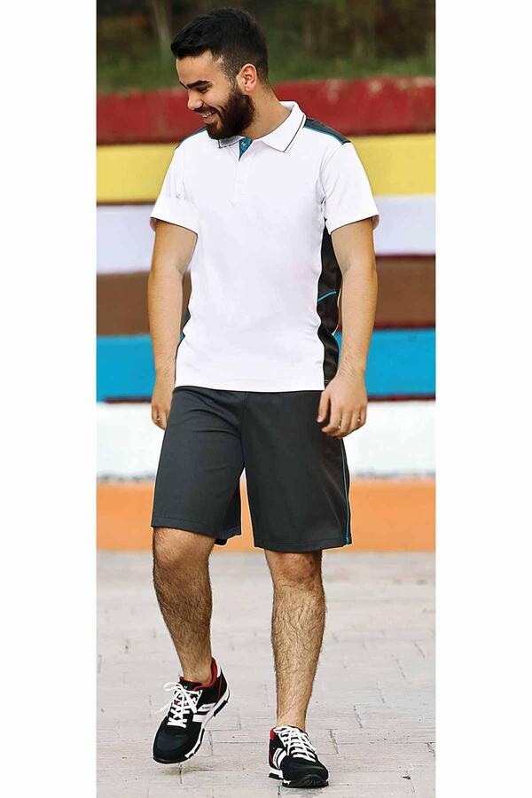 GALLİPOLİ-9663-Men's (WHITE)/smoked Loose Cut Short Sleeve Polo Collar T-shirt, Bottom Top Shorts Set 1