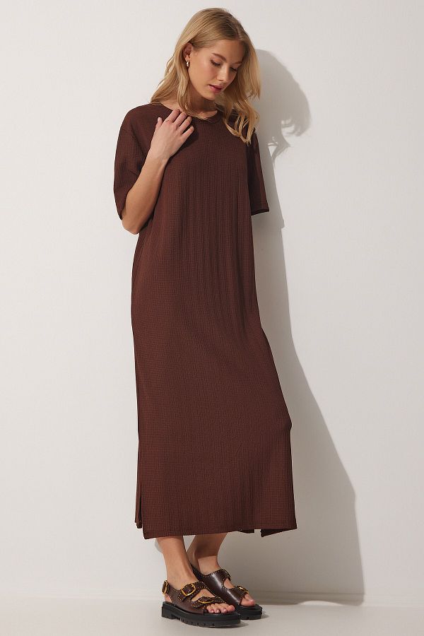 Happiness İstanbul-Braun gestrickt - lässiges Kleid mit lockerer Passform Dz00076 1