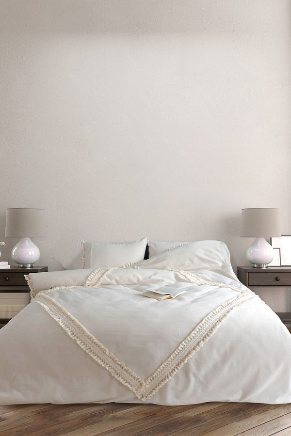 NDC HOME-Raw Linen Diamond Pattern Double Pompom Single Duvet Cover Set 1