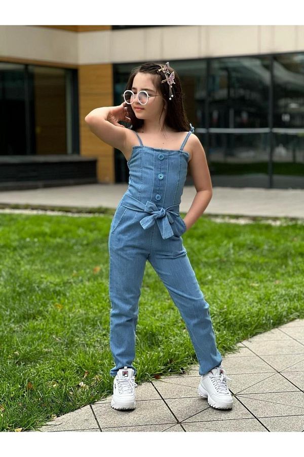 ELISHA Girl s Strappy Denim Jumpsuit Trendyol
