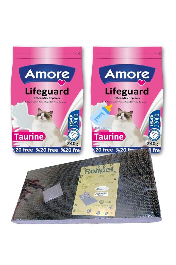 AMORE-Kitten Milk Powder Lifeguard 2x240gr, Baby Bottle, Cat Herb Scratching 1