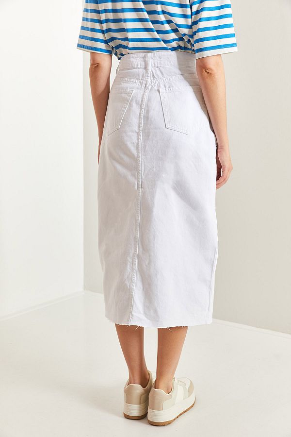 Bianco Lucci Women s Laser Cut Slit Denim Skirt Trendyol