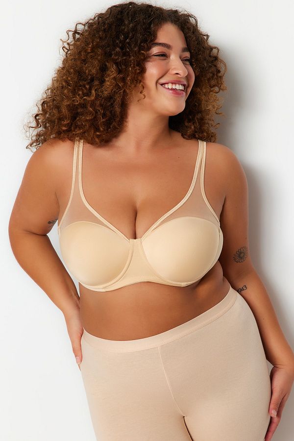 Trendyol Curve-Plus Size BH mit Raffung und Mesh-Details – festes Finish, bügelbar TBBAW23CW00004 1
