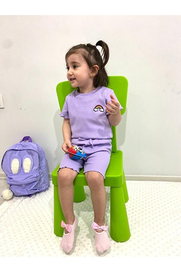 ARYA BABY Kaşkorse Sevimli Armalı 2li Kız Tişört Şort Takım, Kız Alt-üst Takım