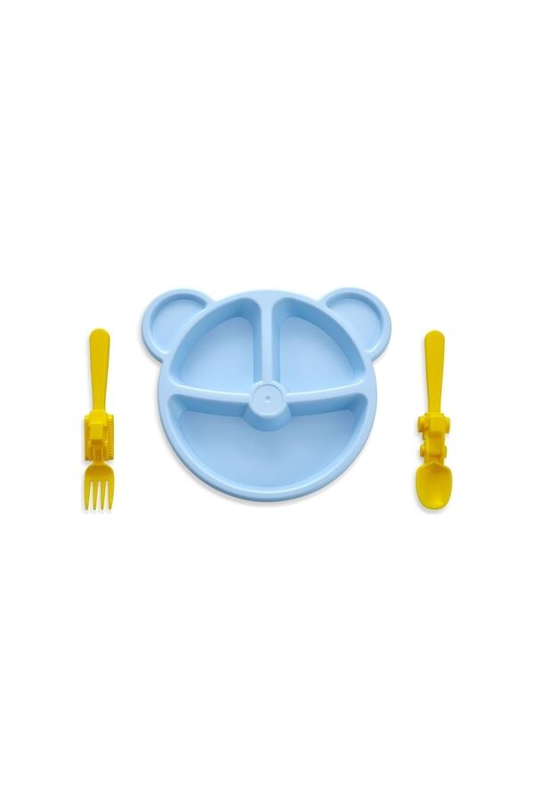 MorBebe Bebek 3 Parça Araba Detaylı Çocuk Çatal Kaşık Ve Mama Tabağı Seti Bebek Tabak Çatal Kaşık Seti