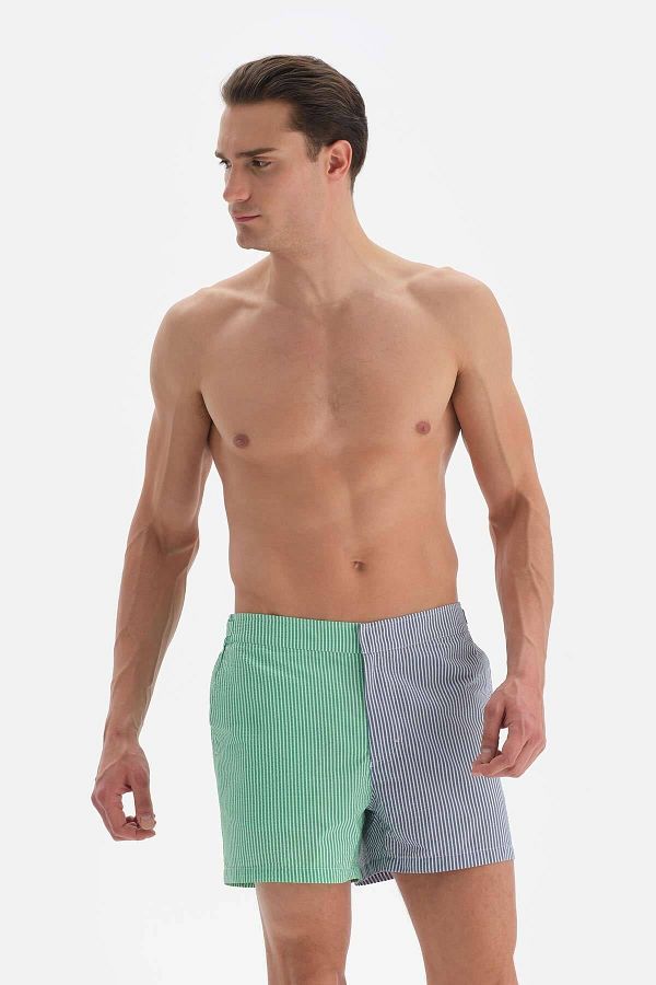 Dagi-Green Blue Striped Belted Men's Shorts 1