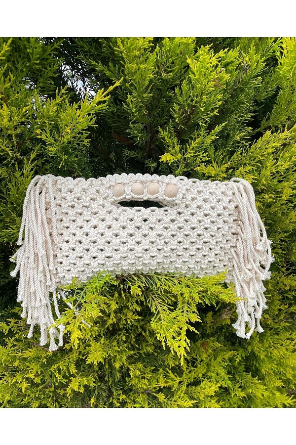 alacatı art macrame-Tasseled Macrame Bag 1