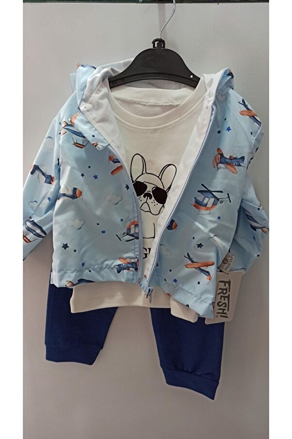 fresh kids 3 Lü Yağmurluklu Erkek Bebe Takım Kapüşonlu Pamuklu
