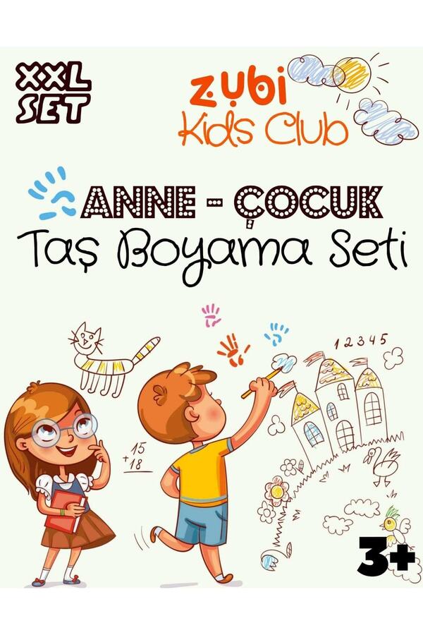 HEİGMANN Taş Boyama Xxl 3 Yaş Üstü Anne Çocuk Aktivite Seti 6 Renk Akrilik Boyalı Fırçalı Aktivite Seti