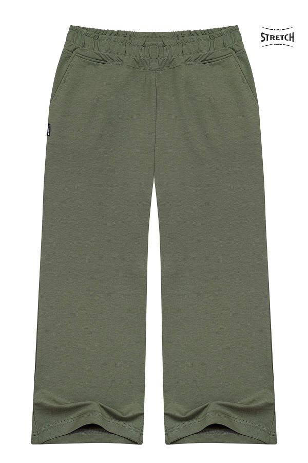 CottonLand Women s Ar ana Lycra Wide Leg Capri Trousers Khaki Green Trendyol
