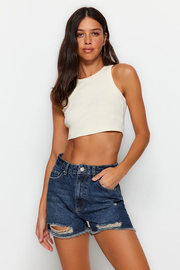 Blue ripped high waisted denim shorts online