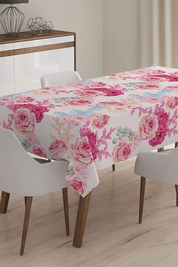 Realhomes-Flower Patterned Digital Printed 3D Tablecloth - 140 x 220 cm 1