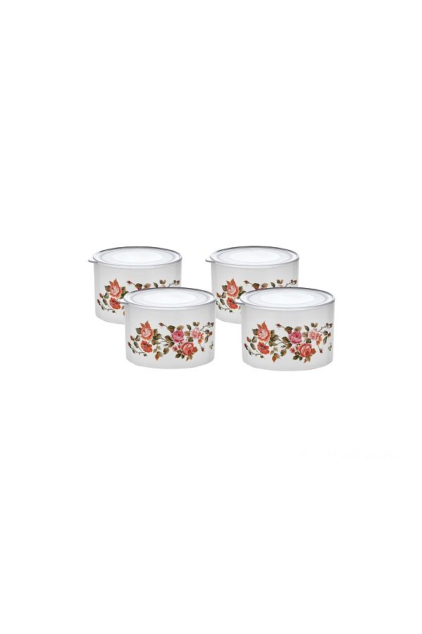 Cosiness-Floral Patterned 4-Piece Jar Set with Transparent Lid - 0.4 Lt 1
