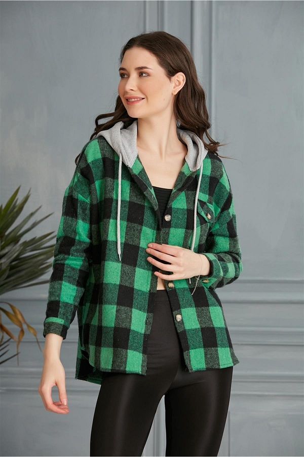 Pikka Online Women s Multicolored Green Lumberjack Oversize Jacket Shirt Trendyol