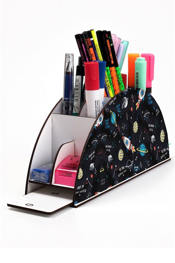Notpa-Wooden Vip Space Rainbow Ruled Desktop Pen Holder Organizer Vip89 1