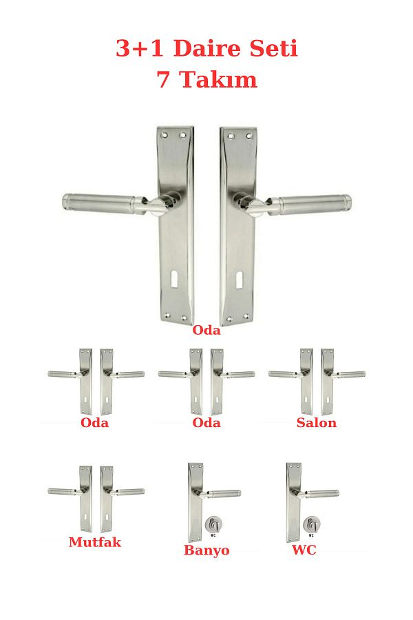 ARON-(7 SETS) Sofuoğlu Şebboy Mirrored Door Handle (3*1) Flat Set Nickel Satin (5 ROOMS 2 WC) 1