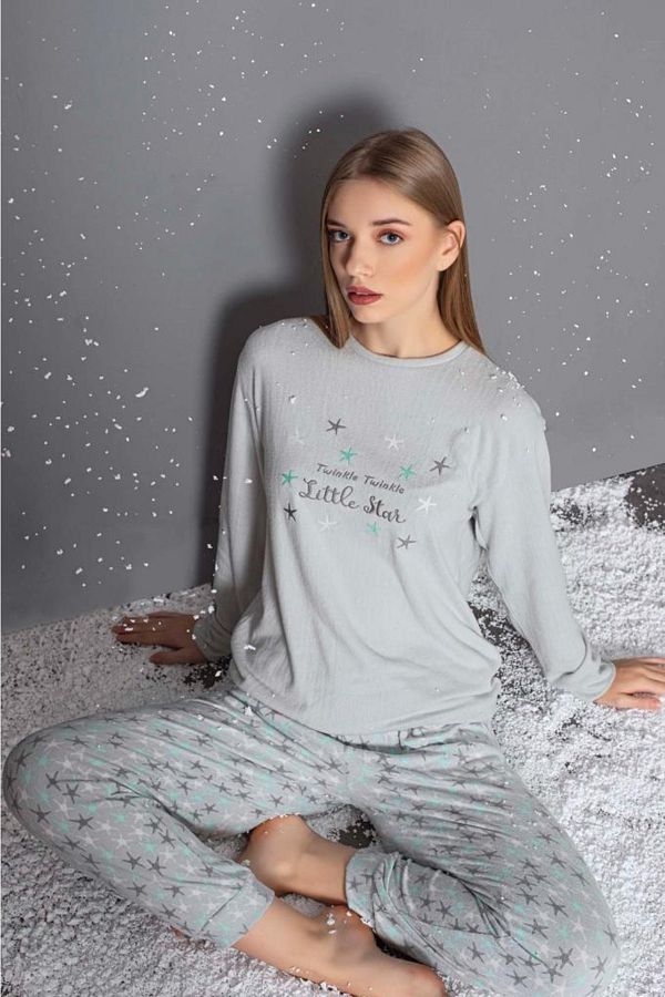 KMKkombin Women s Thermal Pajama Set Printed on the Front Trendyol