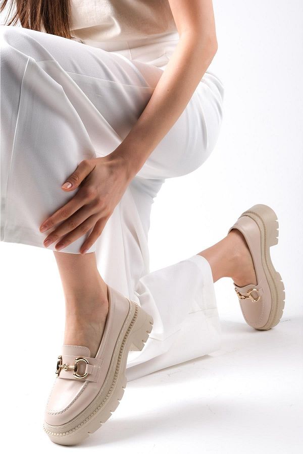 Mio Gusto-Beigefarbene Damen-Oxford-Schuhe mit dicken Sohlen 1