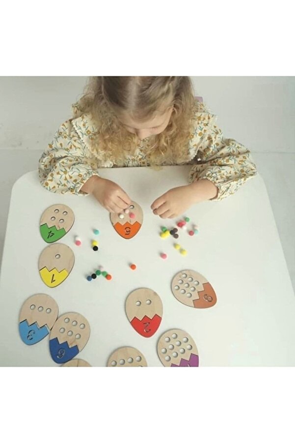 MartinaCole Ponponlu Yumurta Sayı Ve Değerlerini Öğreniyorum Ahşap Montessori Puzzle