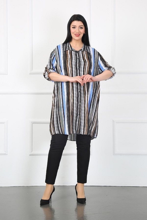 By Alba Collection-Tunică de damă multicoloră din bumbac viscoză marime mare gri 1