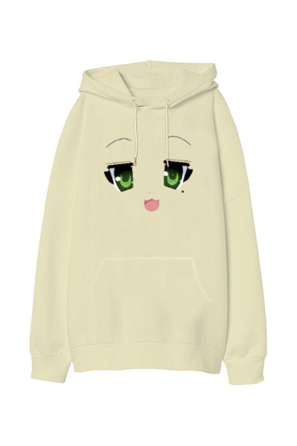 Tisho Anime Face Face Expression Cream Oversize Unisex Hooded Sweatshirt Trendyol