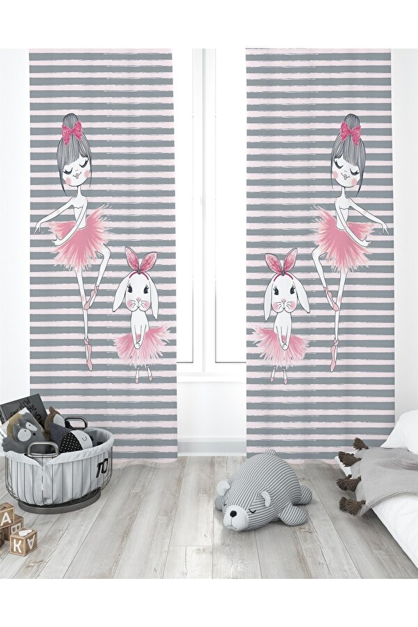 Evpanya Balerin Tavşan Ve Prenses Desenli Çocuk Odası Perdesi ( Tek Kanat Fiyatlandırma )