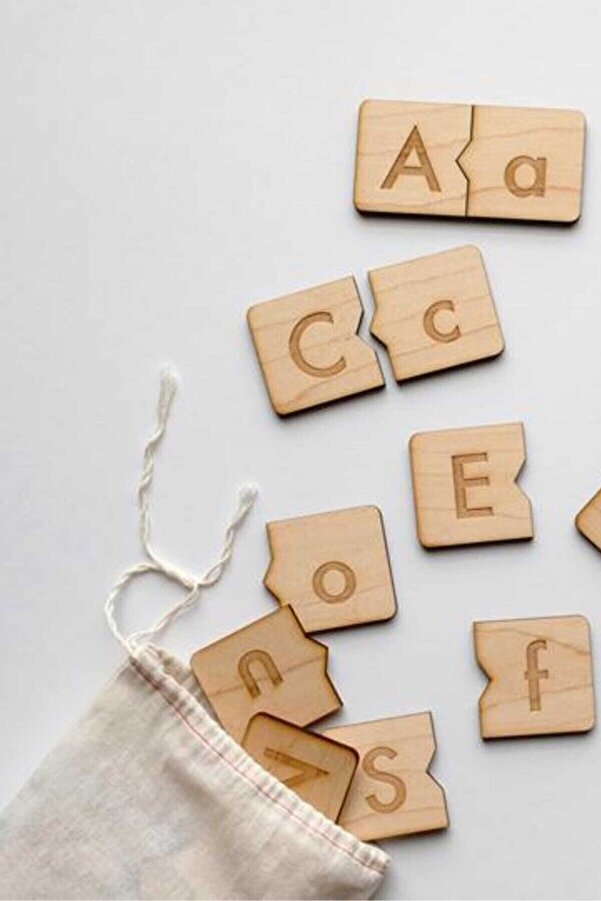 MartinaCole Montessori Ingilizce Türkçe Ahşap Alfabe Bulmacası Büyük Ve Küçük Harf Eşleştirme Oyunu