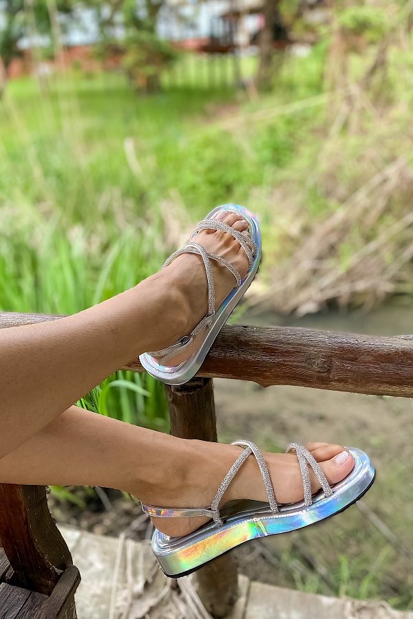 SHOEBELLAS Hologram Stoned Women s Sandals Trendyol