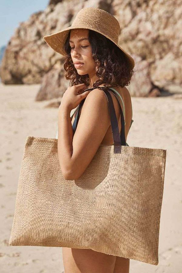 Freedom Bird Straw Beach Bag with Leather Handle Trendyol