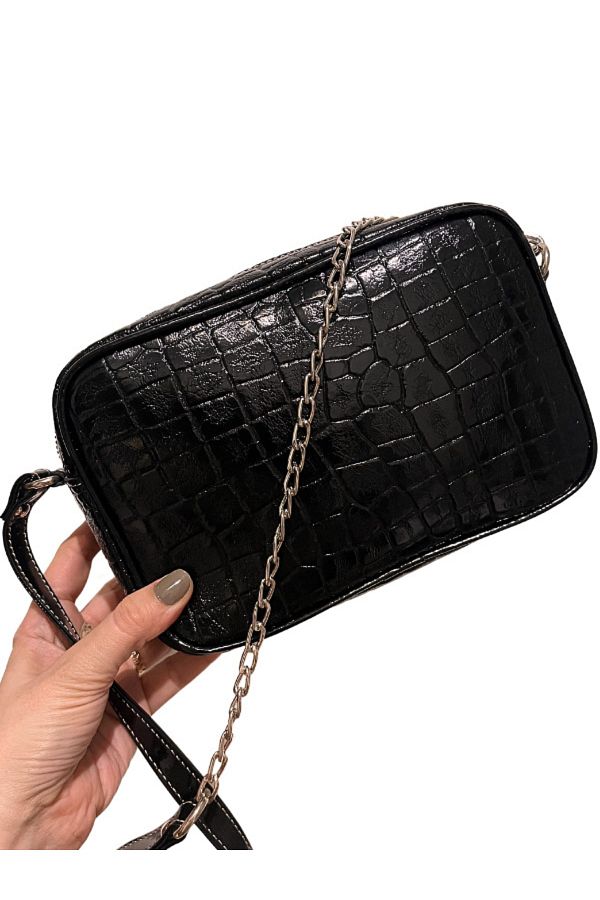 Black patent mock croc handbag hot sale
