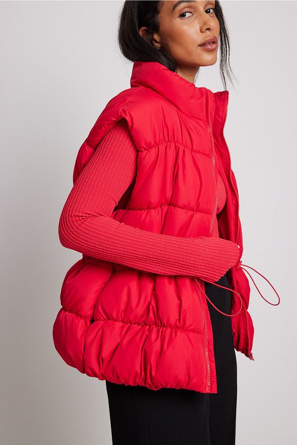 Hooded drawstring waist puffer vest 2025