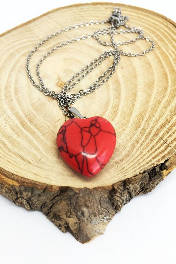 axexuar Red Coral Stone Natural Stone Pendant 316l Steel Necklace 50cm Zodiac Stone Trendyol