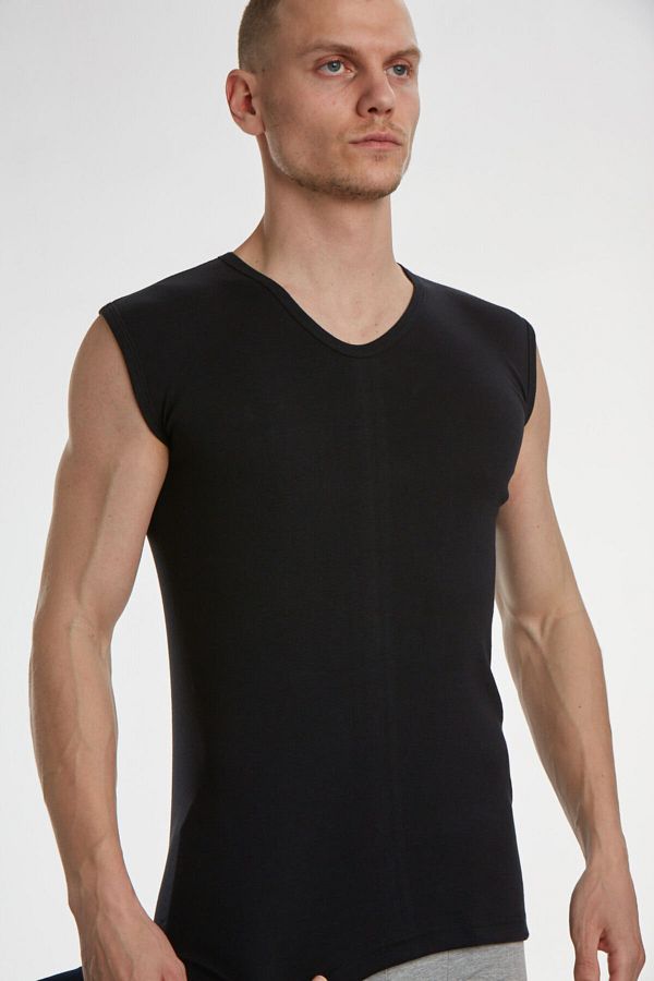 X-Man-735 Men's Black Sleeveless V-Neck T-shirt 1