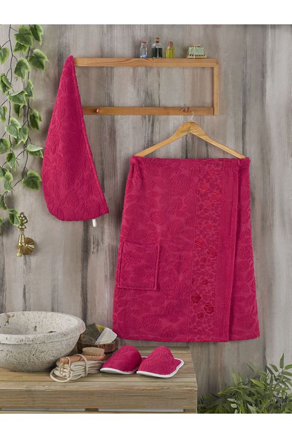 PHILIPPUS-Women's Fuchsia Bath Head Towel Sauna Set 1