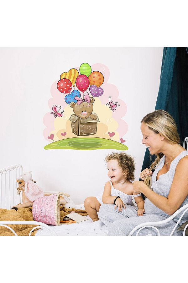 Tilki Dünyası-Cute Teddy Bear Pink Backdrop Concept Kids Room Wall Sticker 1