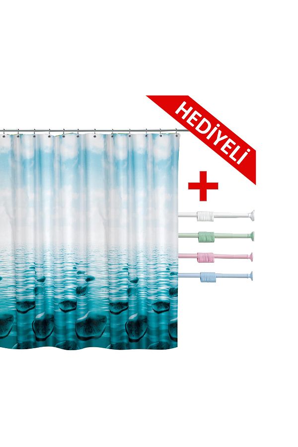 PRADO-Stone Bath Curtain Shower Curtain 180x200 Bathroom Hanger Gift BP5075-180X200-H 1