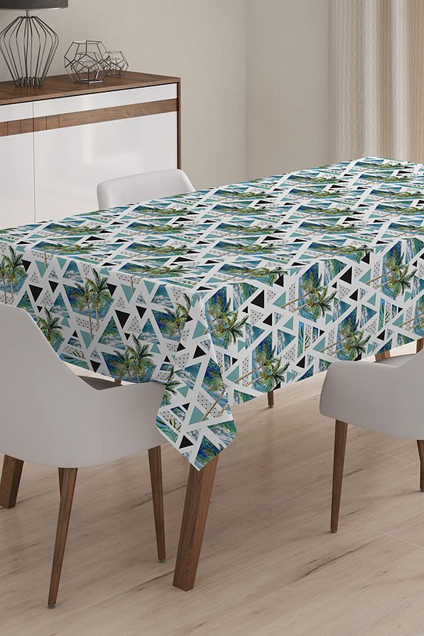 Realhomes-Modern Palm Themed Digital Printed 3D Tablecloth - 140 x 180 cm 1